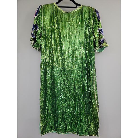 Vintage Silk Cocktail Dress 80s Sequin Flapper Wearable Art Deco Beaded GATSBY - Picture 9 of 10